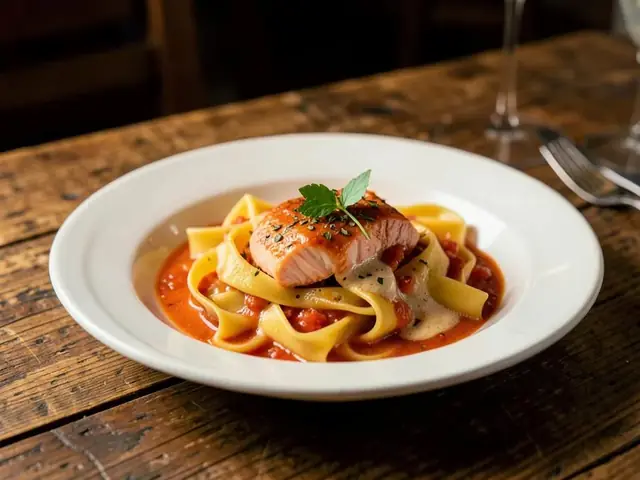 Tagliatelle mit Lachs in Tomaten-Sahne-Sauce