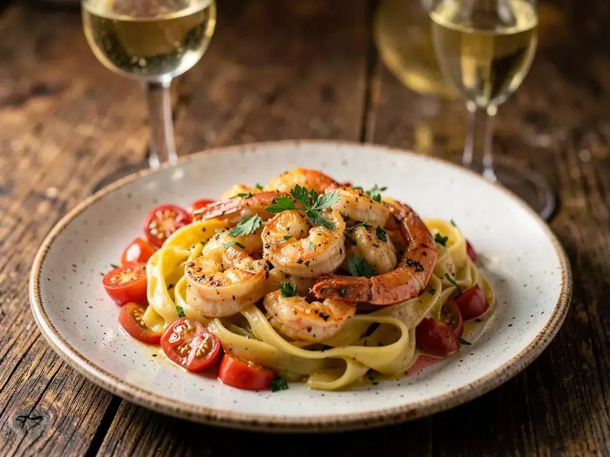 Hausgemachte Tagliatelle mit Garnelen – mediterranes Restaurant Tangstedt