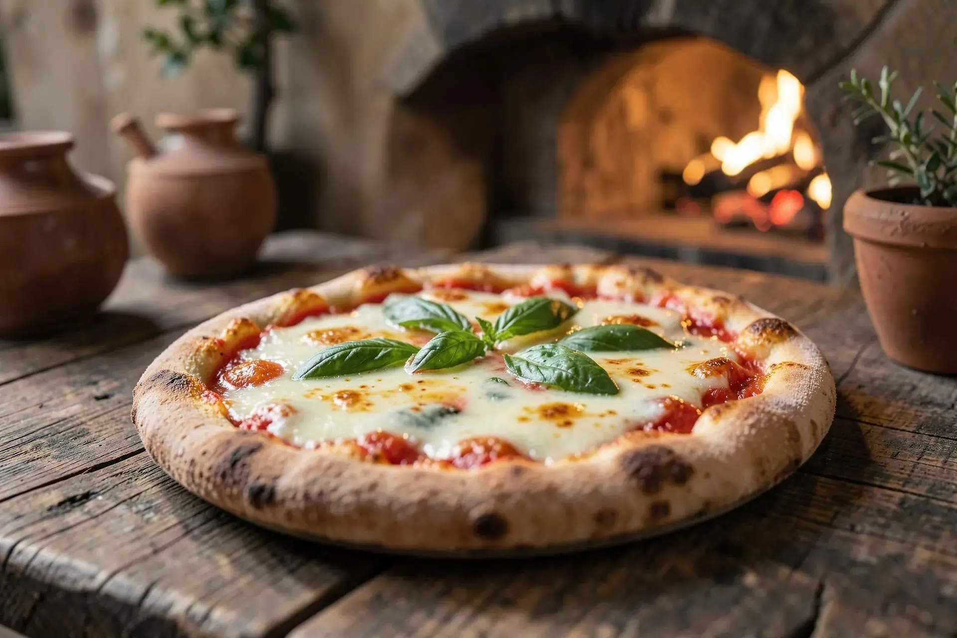 Pizza Margherita aus dem Steinofen mit frischem Basilikum im Ristorante Alsterschleuse in Tangstedt